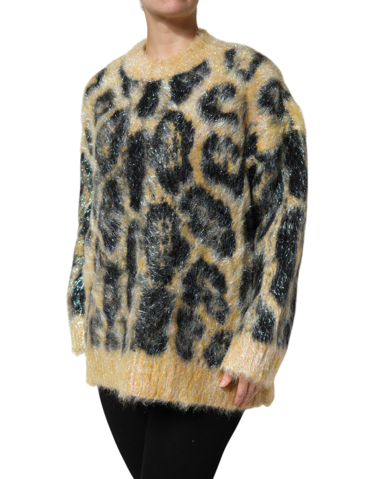 New Dolce & Gabbana Leopard Mohair Crew Neck Sweater