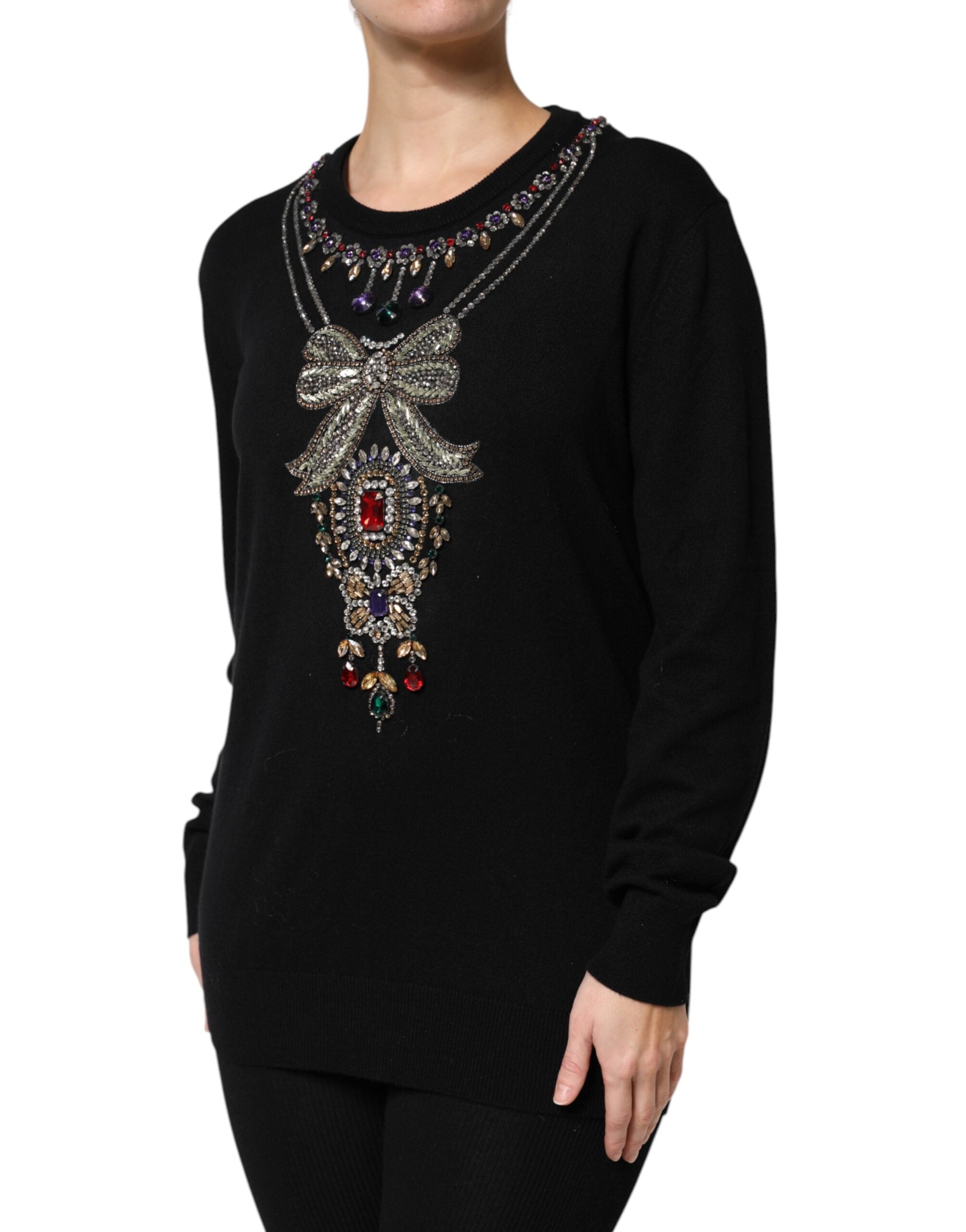 New Dolce & Gabbana Black Cashmere Crystal Embellished Sweater