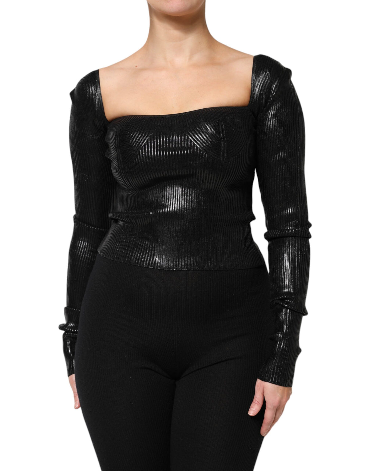 New Dolce & Gabbana Black Viscose Long Sleeves Fitted Blouse Top