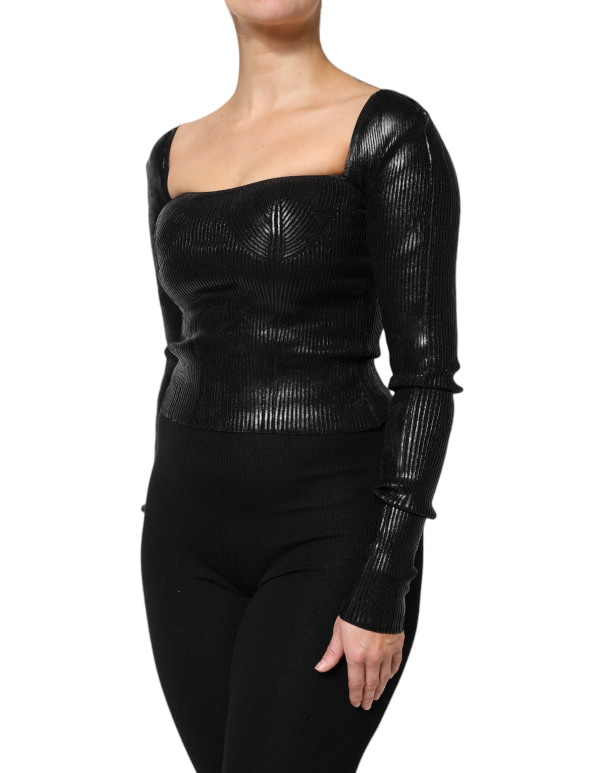 New Dolce & Gabbana Black Viscose Long Sleeves Fitted Blouse Top