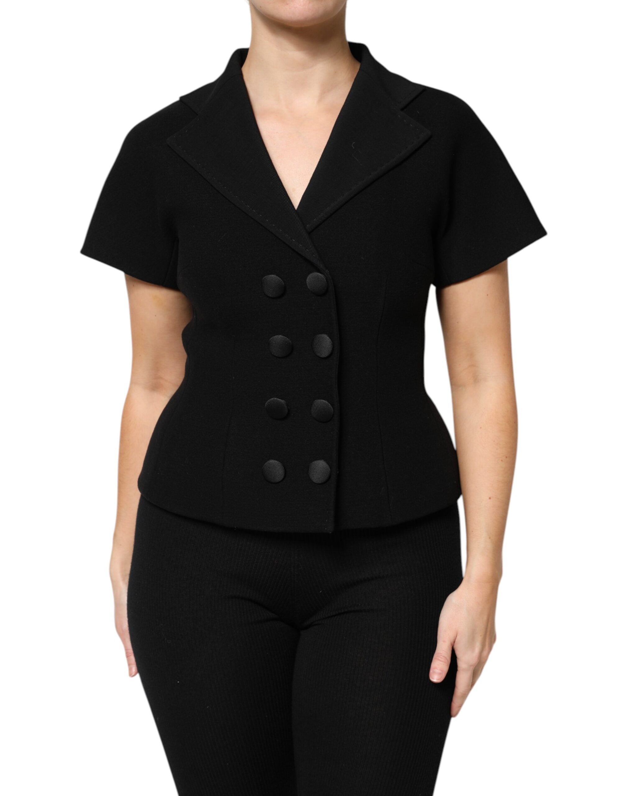 New Dolce & Gabbana Black Wool Double Breasted Coat Jacket