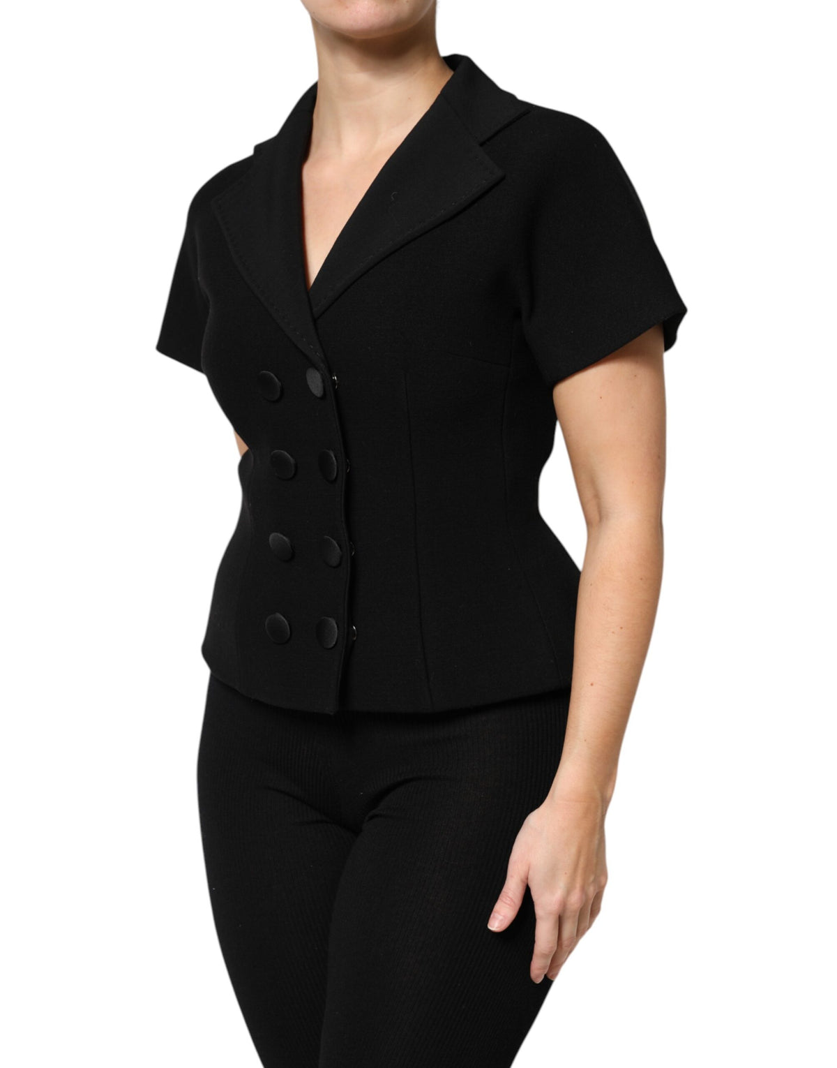 New Dolce & Gabbana Black Wool Double Breasted Coat Jacket