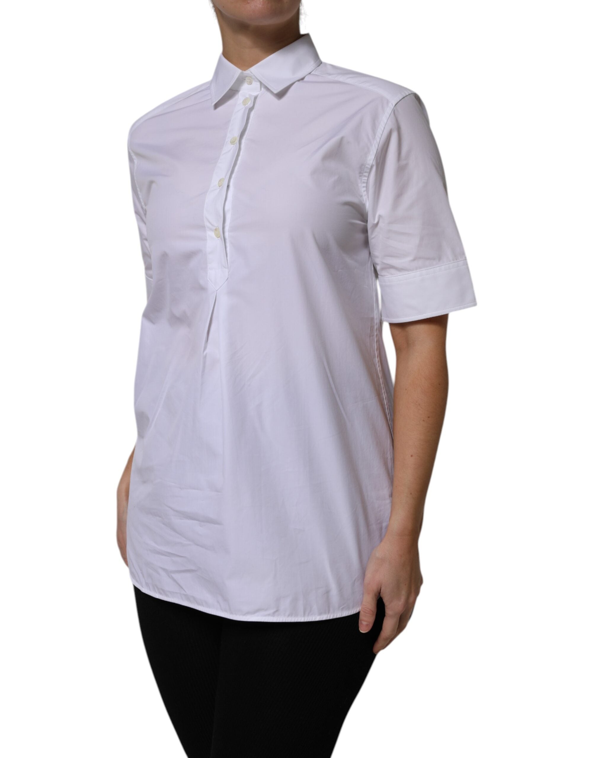 New Dolce & Gabbana White Cotton Short Sleeves Collared Polo Top