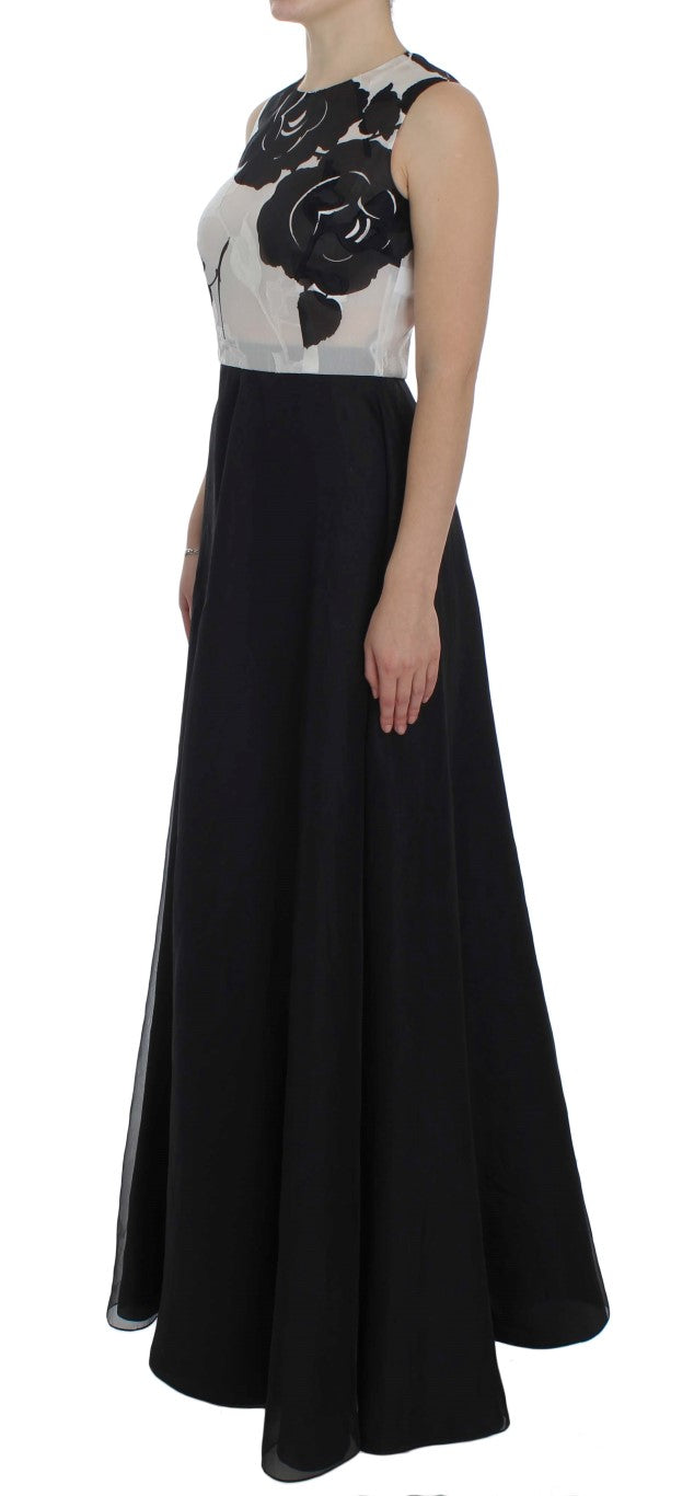 Dolce & Gabbana Black White Floral Silk Sheath Gown Dress - PreLoved & Luxe