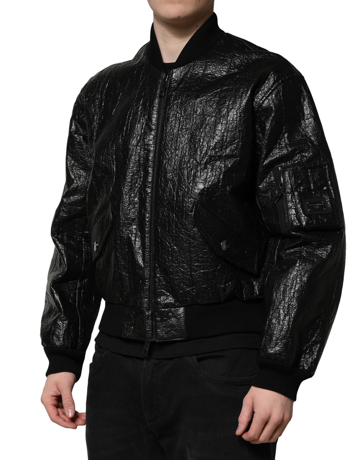 New Dolce & Gabbana Black Logo Plaque Bomber Full Zipper Jacket