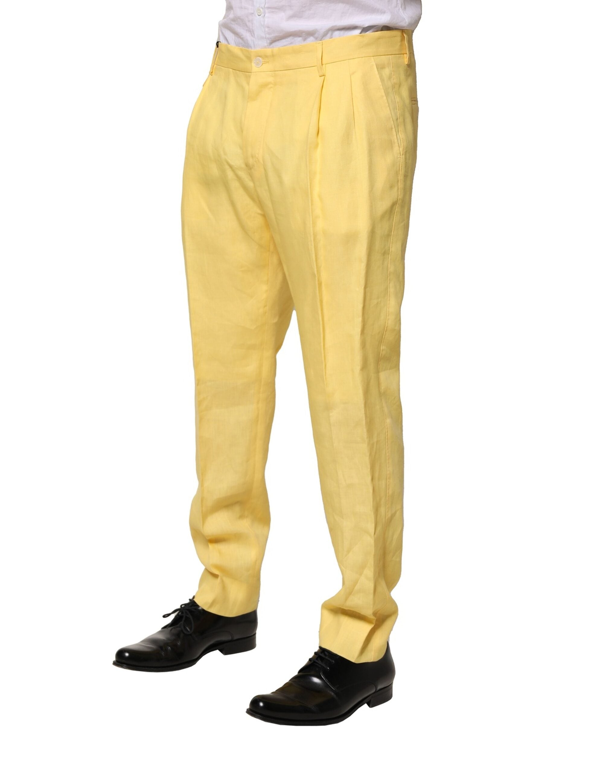 New Dolce & Gabbana Yellow Flax Tapered Dress Men Pants