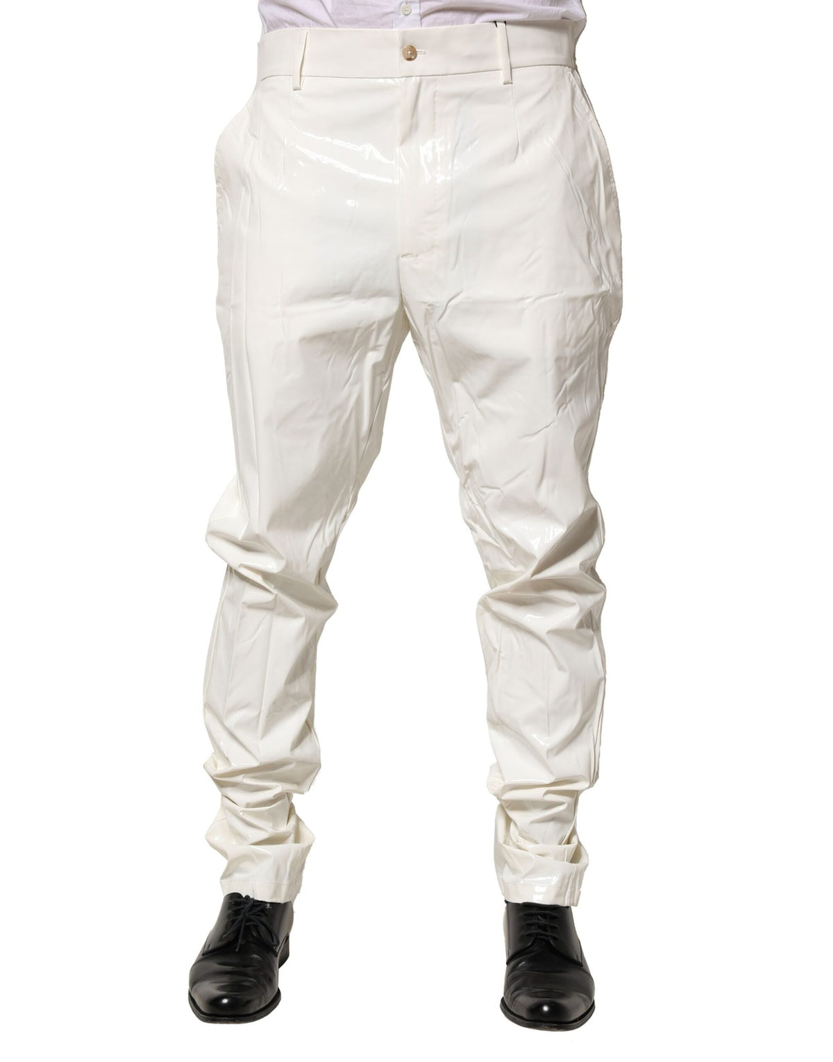 New Dolce & Gabbana White Nylon Tapered Dress Men Pants