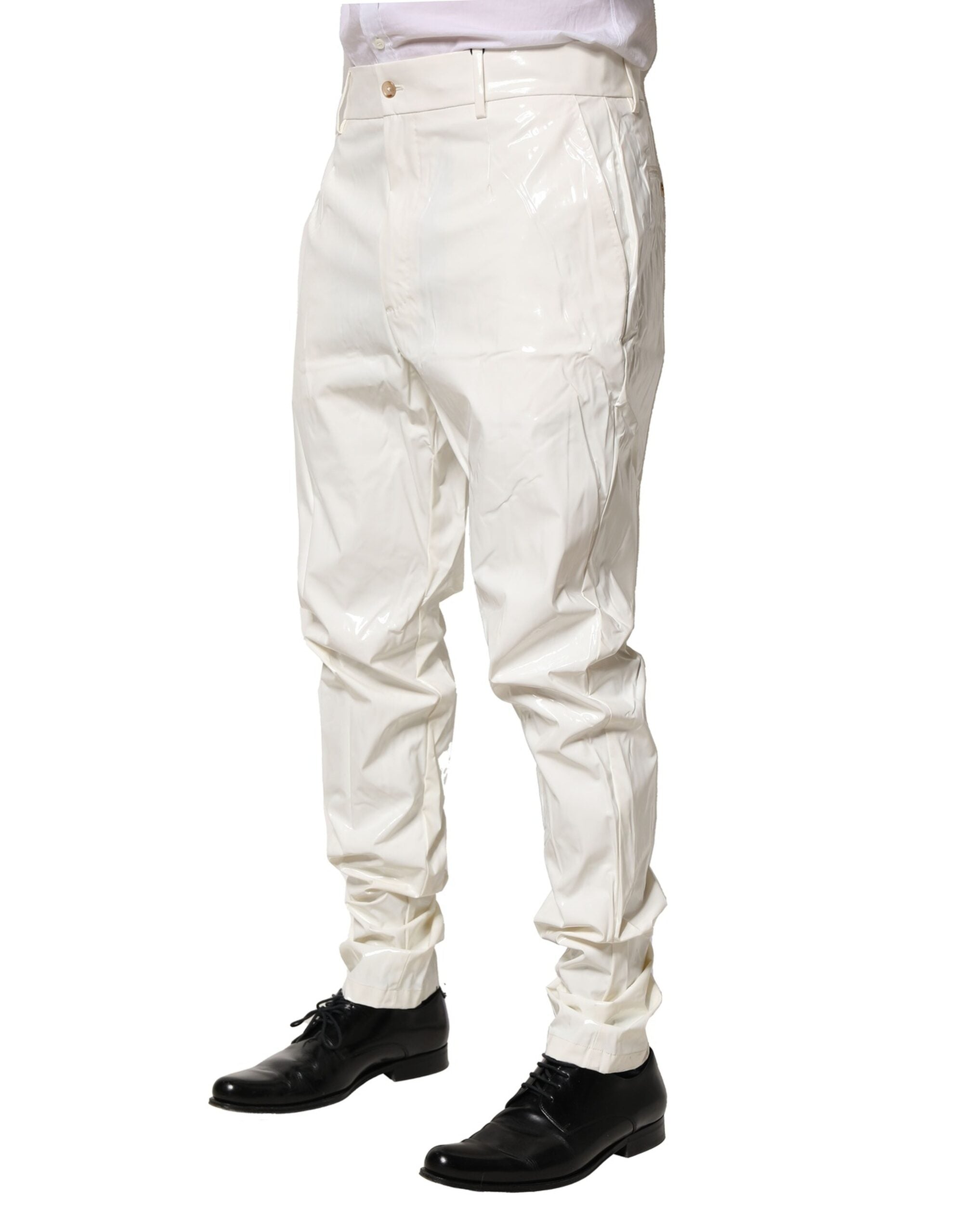 New Dolce & Gabbana White Nylon Tapered Dress Men Pants