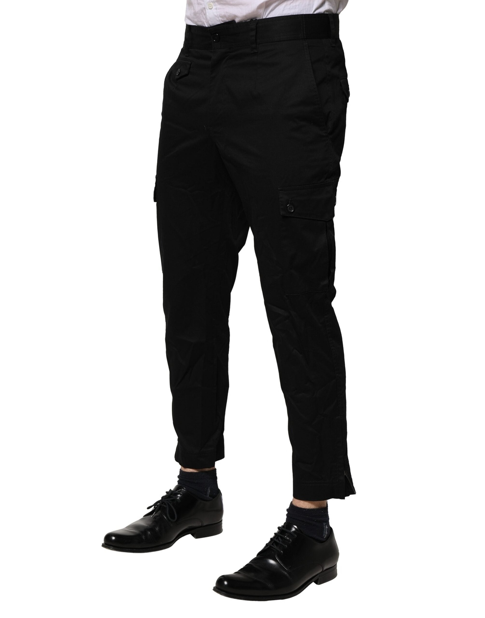 New Dolce & Gabbana Black Cotton Dress Slim Formal Pants