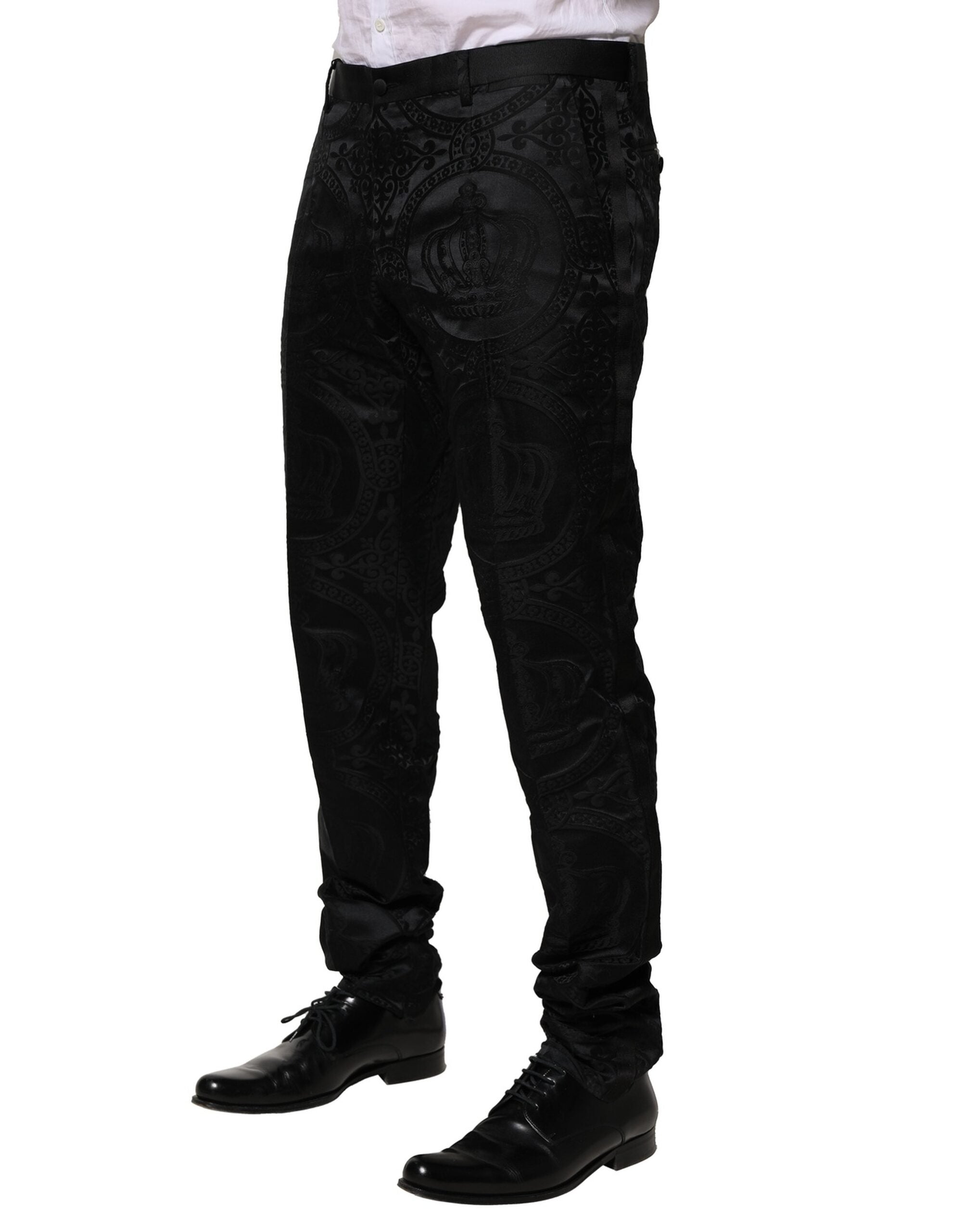 New Dolce & Gabbana Black Cotton DG Crown Dress Pants