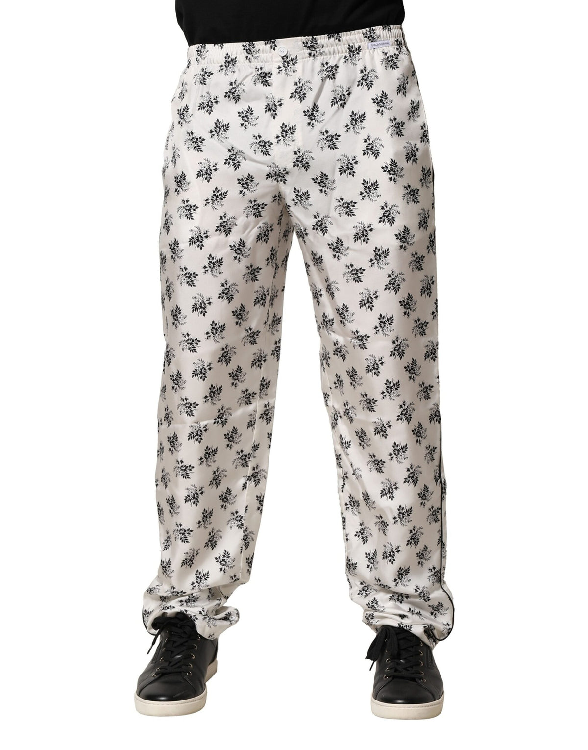 New Dolce & Gabbana White Floral Silk Casual Lounge Pants