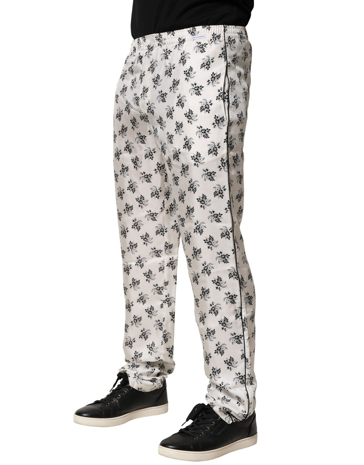 New Dolce & Gabbana White Floral Silk Casual Lounge Pants
