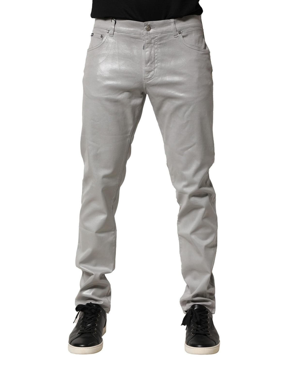 New Dolce & Gabbana Silver Cotton Stretch Slim Denim Jeans
