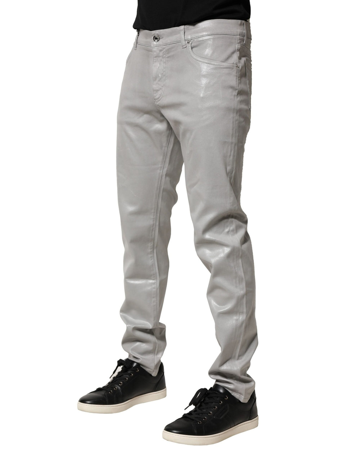 New Dolce & Gabbana Silver Cotton Stretch Slim Denim Jeans