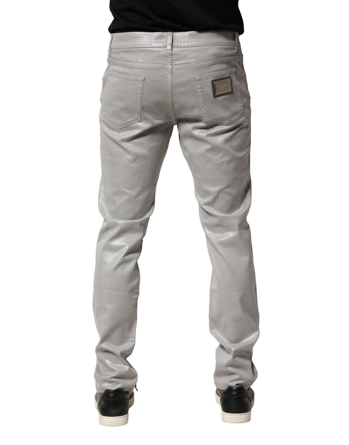 New Dolce & Gabbana Silver Cotton Stretch Slim Denim Jeans