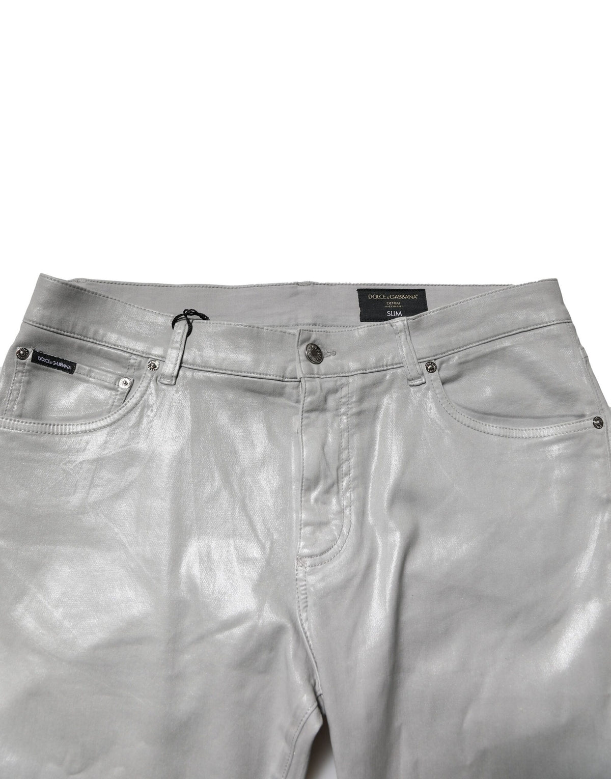 New Dolce & Gabbana Silver Cotton Stretch Slim Denim Jeans