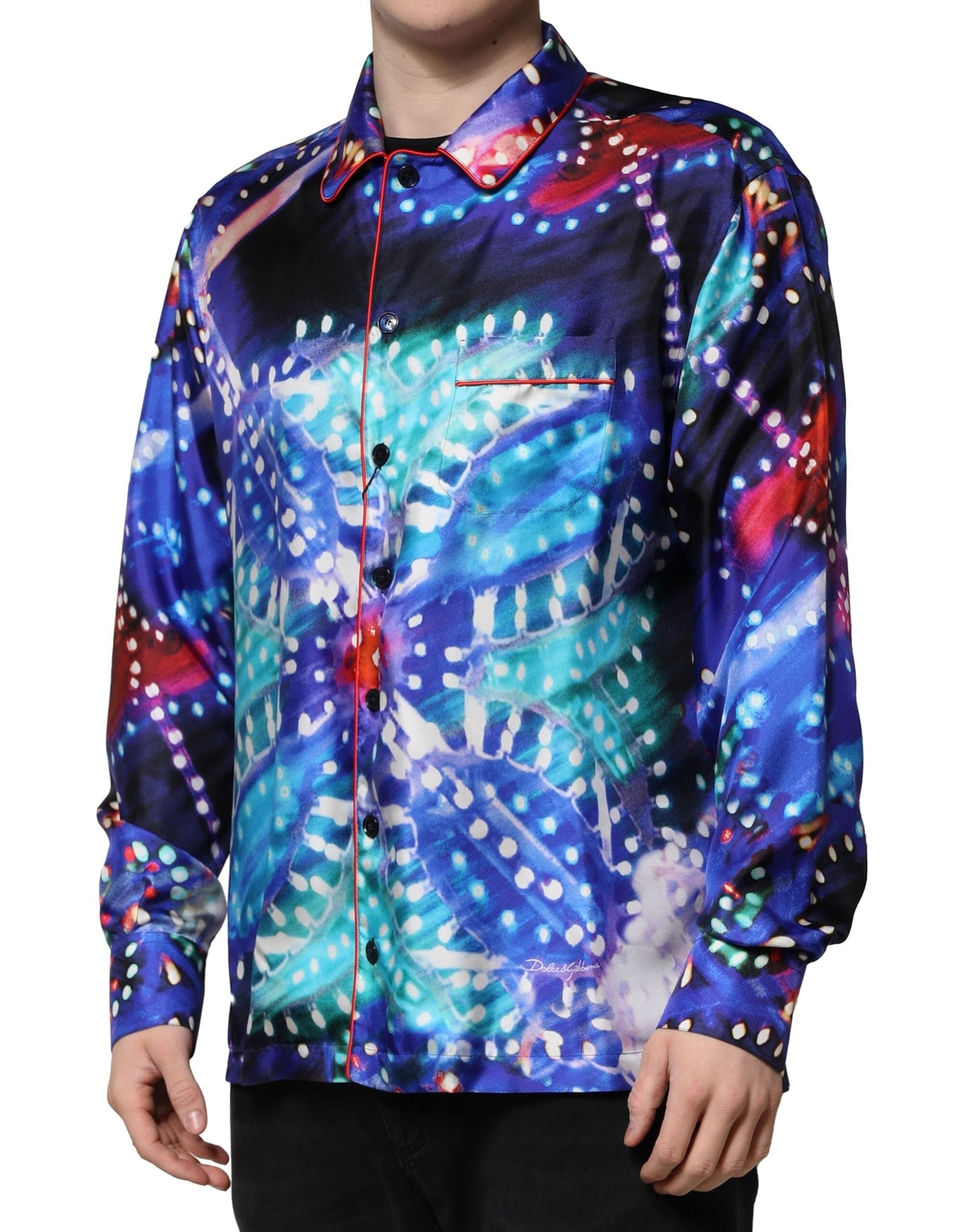 New Dolce & Gabbana Multicolor Printed Silk Lounge Casual Shirt