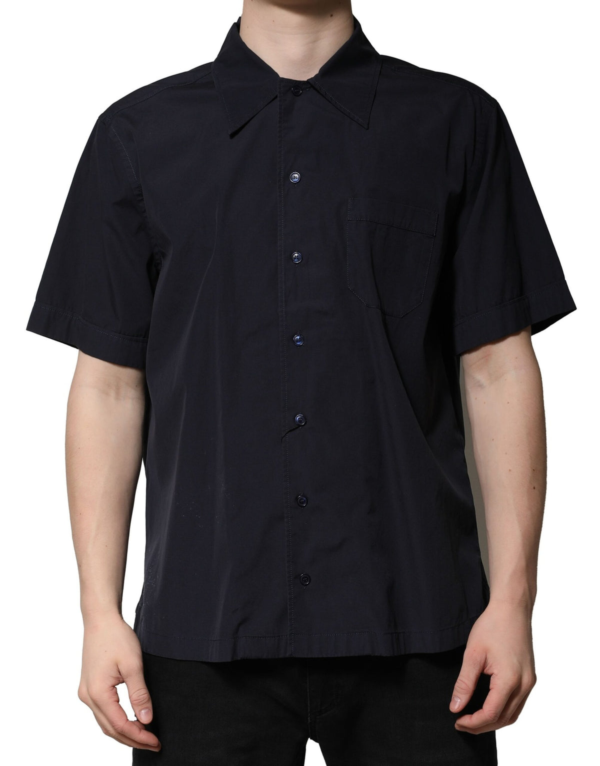 Dolce & Gabbana Dark Blue Cotton Short Sleeves Casual Shirt