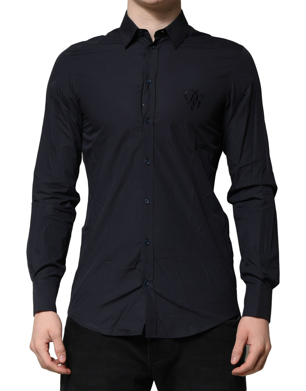 New Dolce & Gabbana Dark Blue MARTINI Cotton Dress Formal Shirt