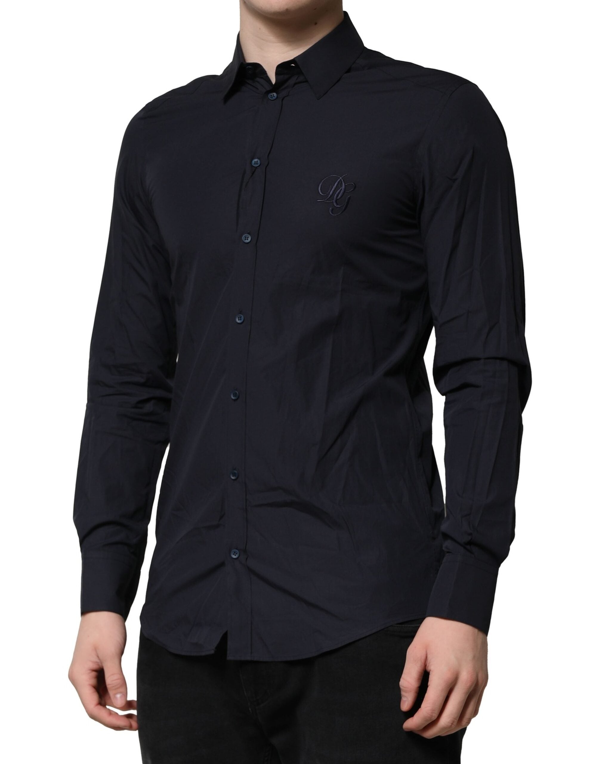 New Dolce & Gabbana Dark Blue MARTINI Cotton Dress Formal Shirt