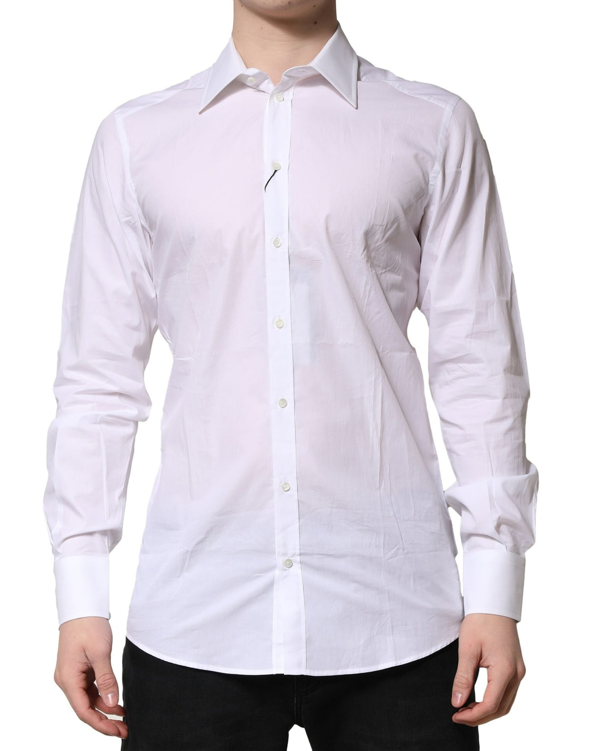 New Dolce & Gabbana White Cotton Long Sleeves GOLD Formal Shirt