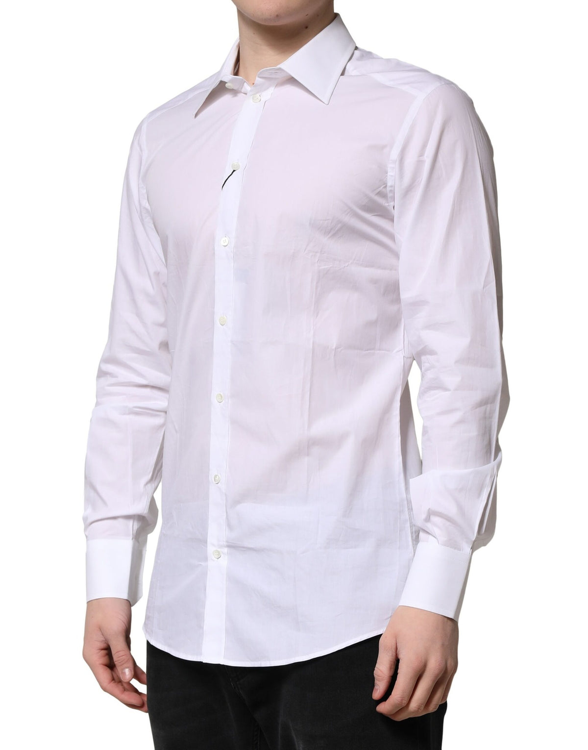 New Dolce & Gabbana White Cotton Long Sleeves GOLD Formal Shirt