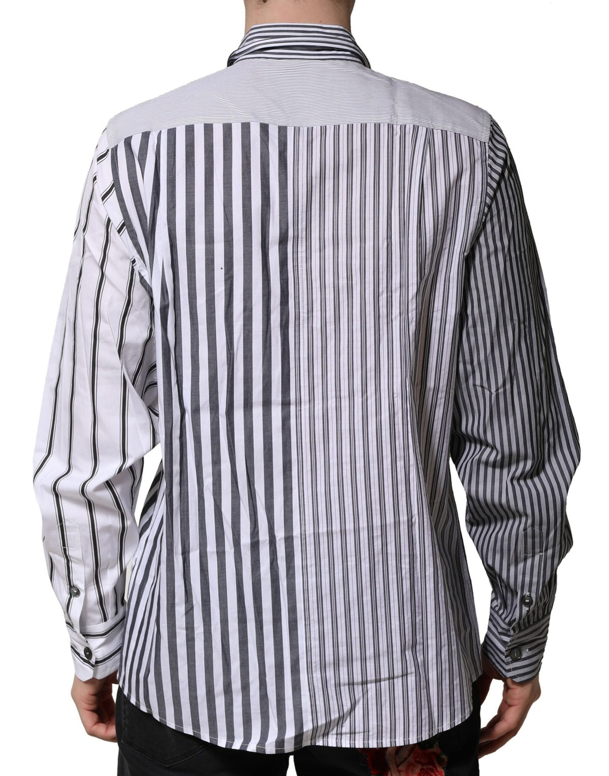 New Dolce & Gabbana White Gray Striped Cotton Men Casual Shirt