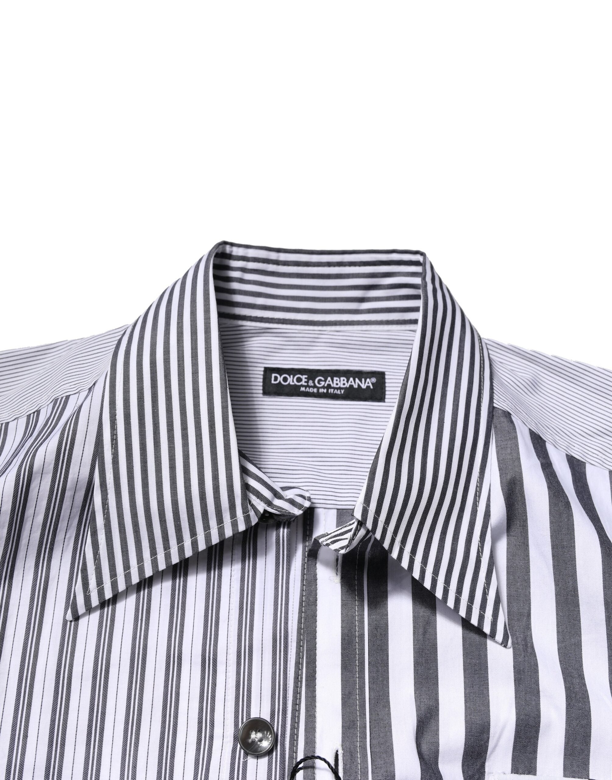 New Dolce & Gabbana White Gray Striped Cotton Men Casual Shirt