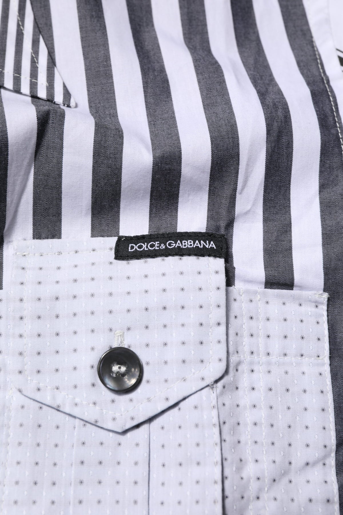 New Dolce & Gabbana White Gray Striped Cotton Men Casual Shirt
