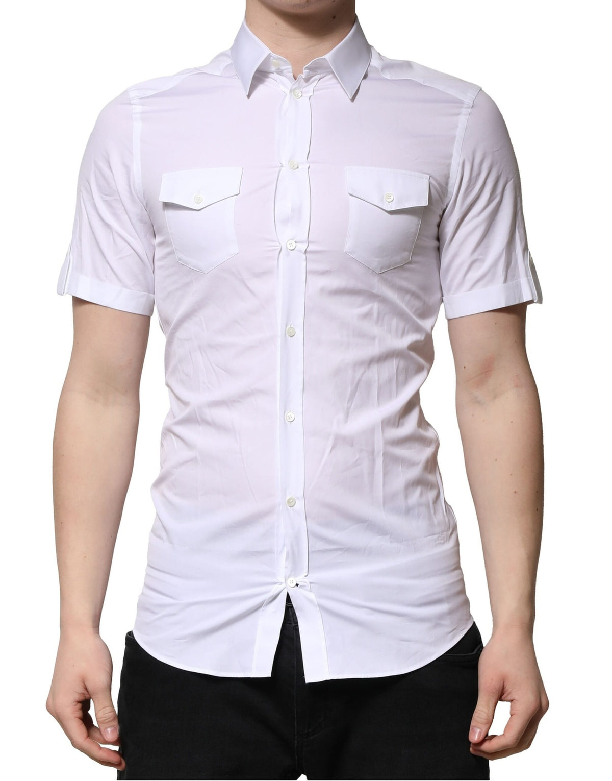 New Dolce & Gabbana White Cotton Short Sleeves GOLD Casual Shirt