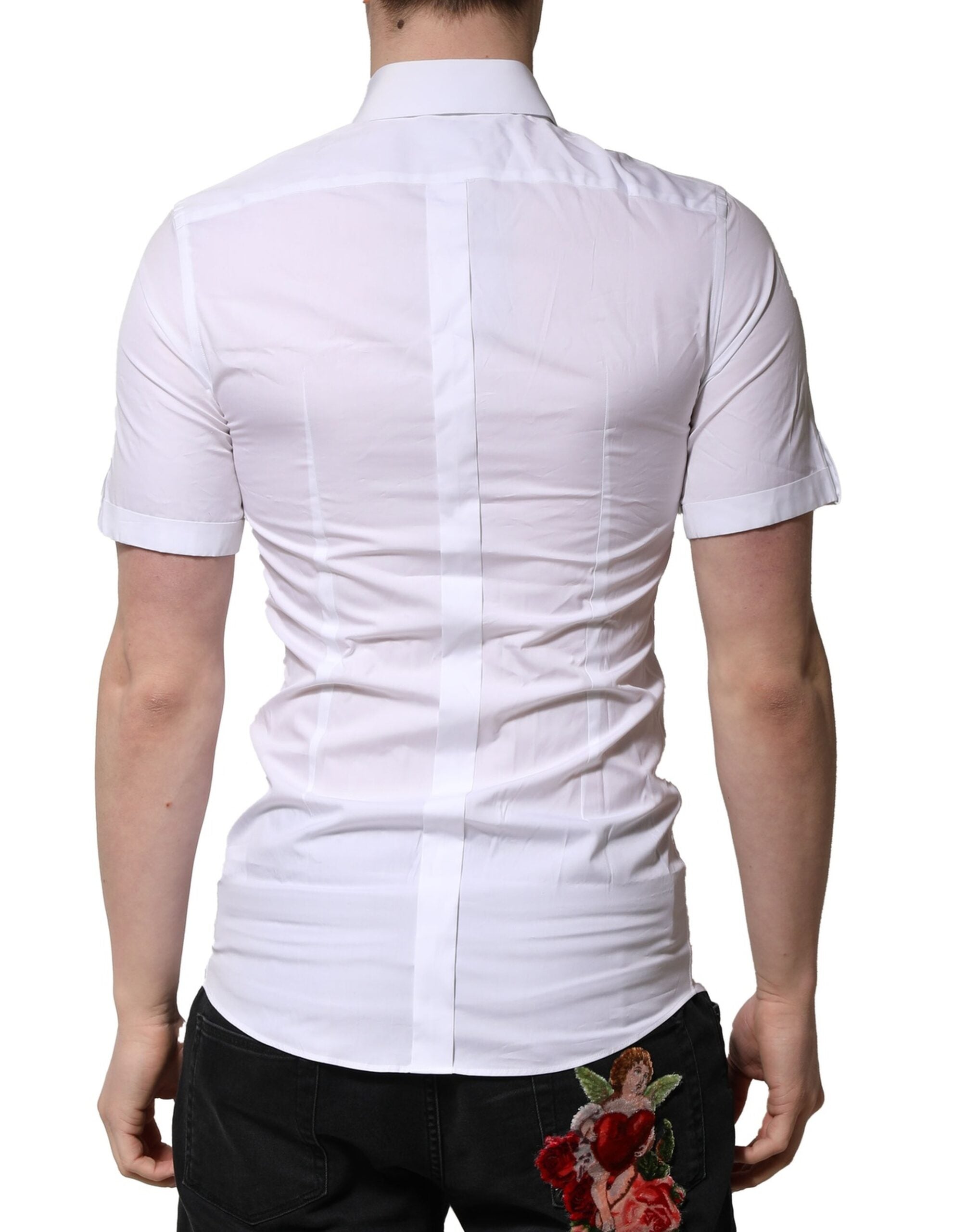 Dolce & Gabbana White Cotton Short Sleeves GOLD Casual Shirt