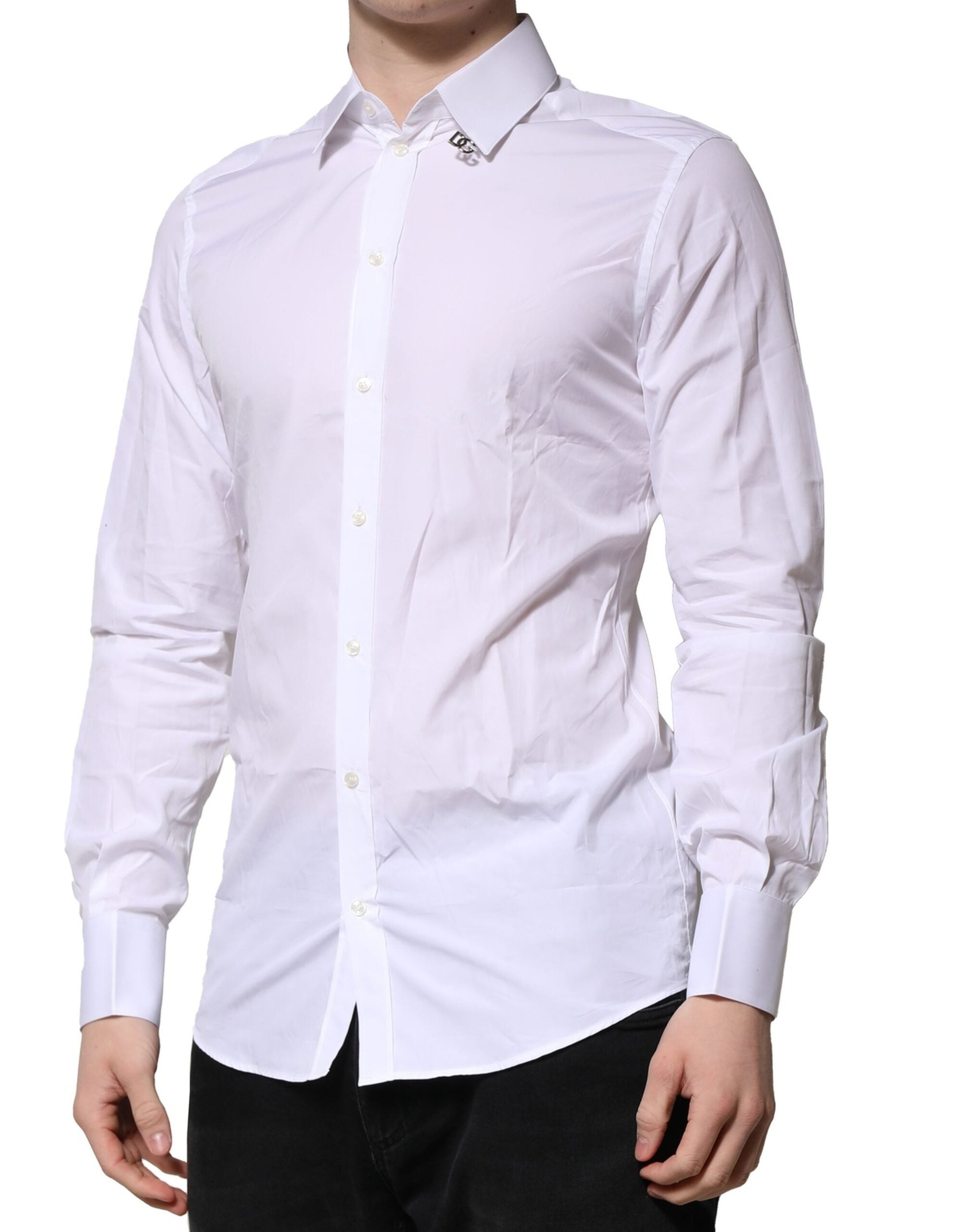 Pre-Owned Dolce & Gabbana White Cotton GOLD Long Sleeves Formal Shirt