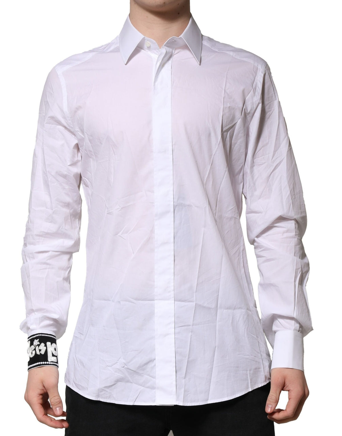 New Dolce & Gabbana White GOLD Cotton Men Dress Formal Shirt