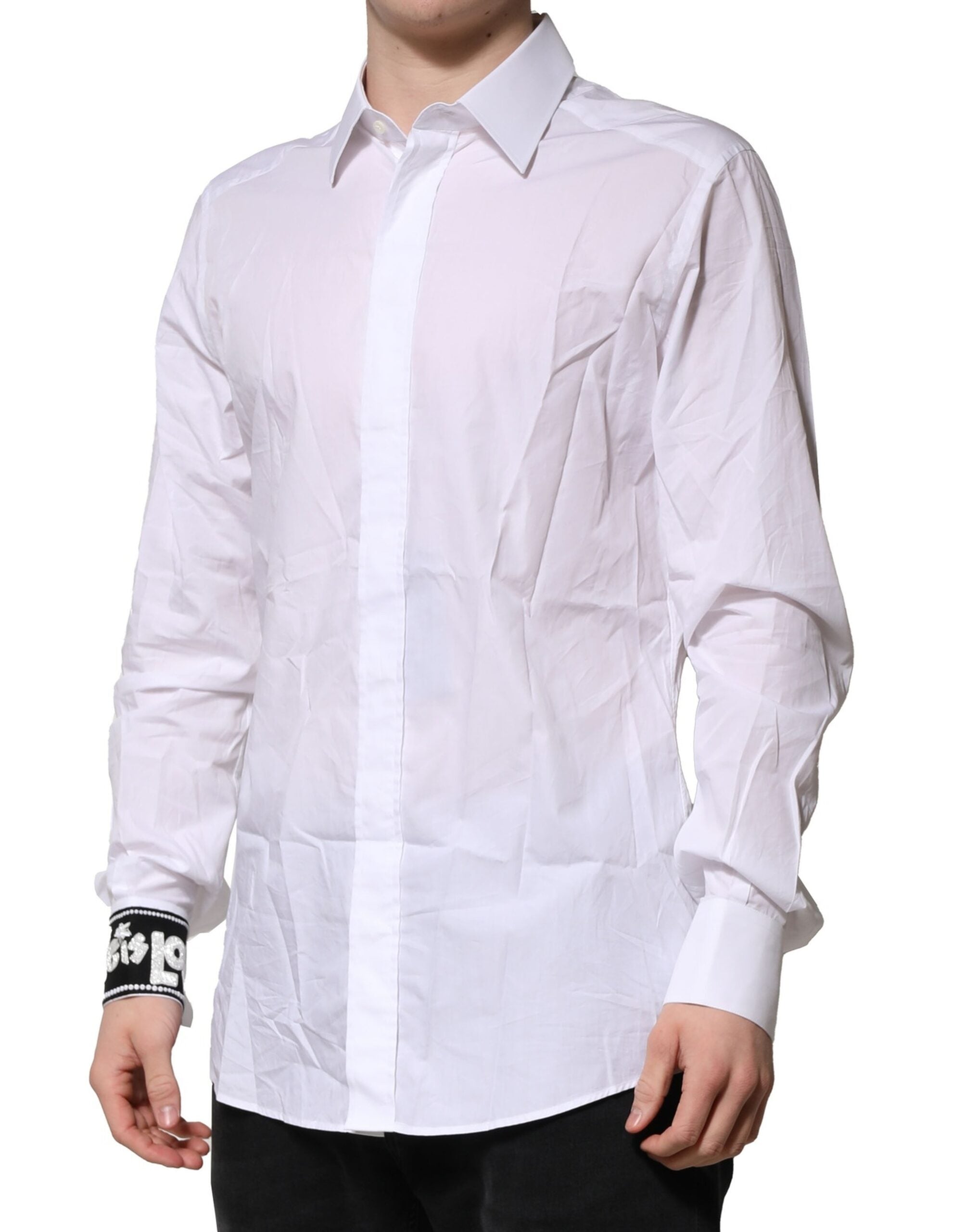 New Dolce & Gabbana White GOLD Cotton Men Dress Formal Shirt