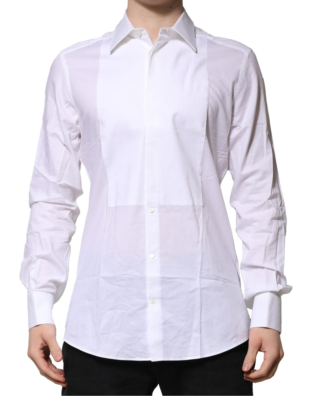 New Dolce & Gabbana White Bib Cotton Poplin GOLD Men Formal Shirt