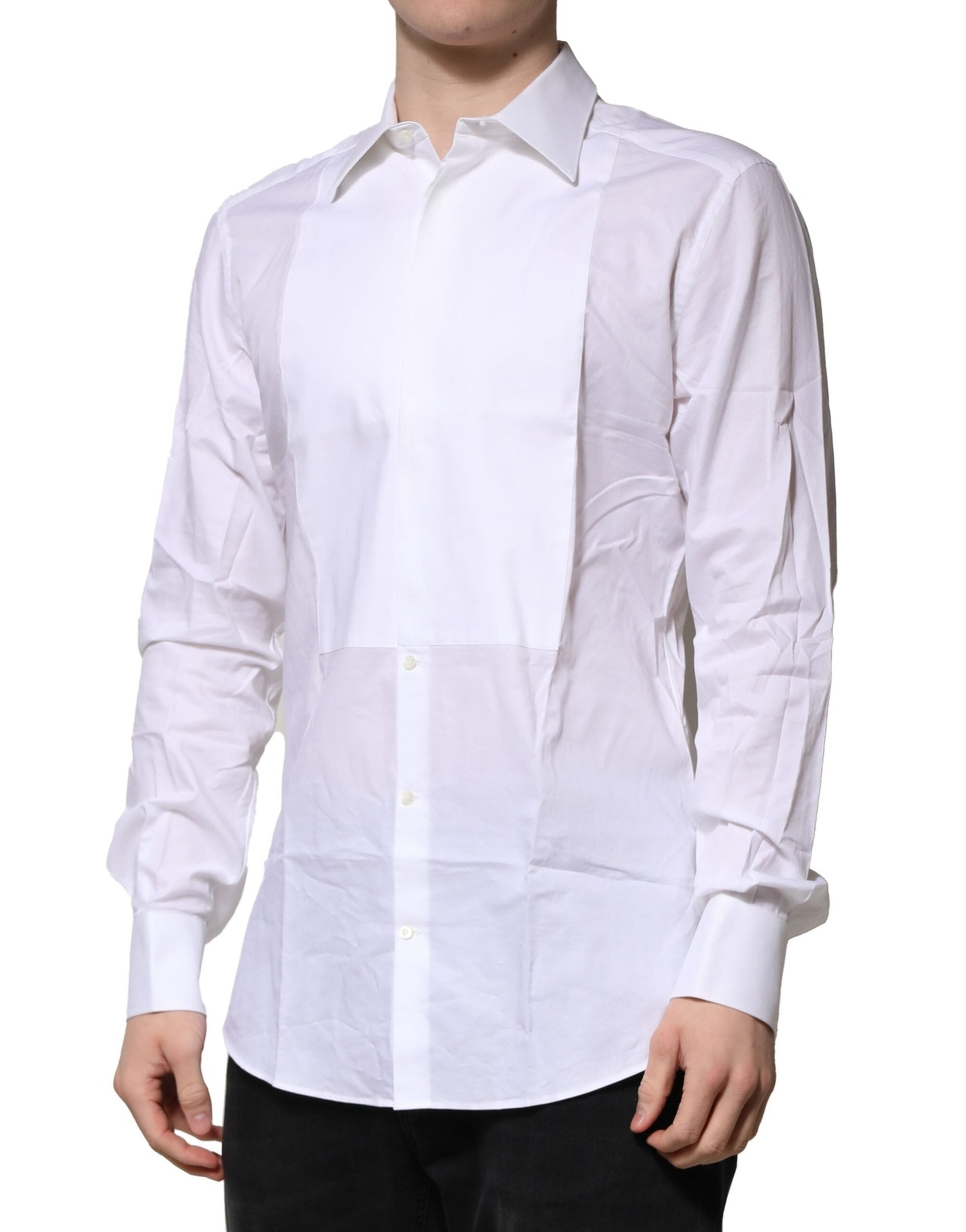 New Dolce & Gabbana White Bib Cotton Poplin GOLD Men Formal Shirt