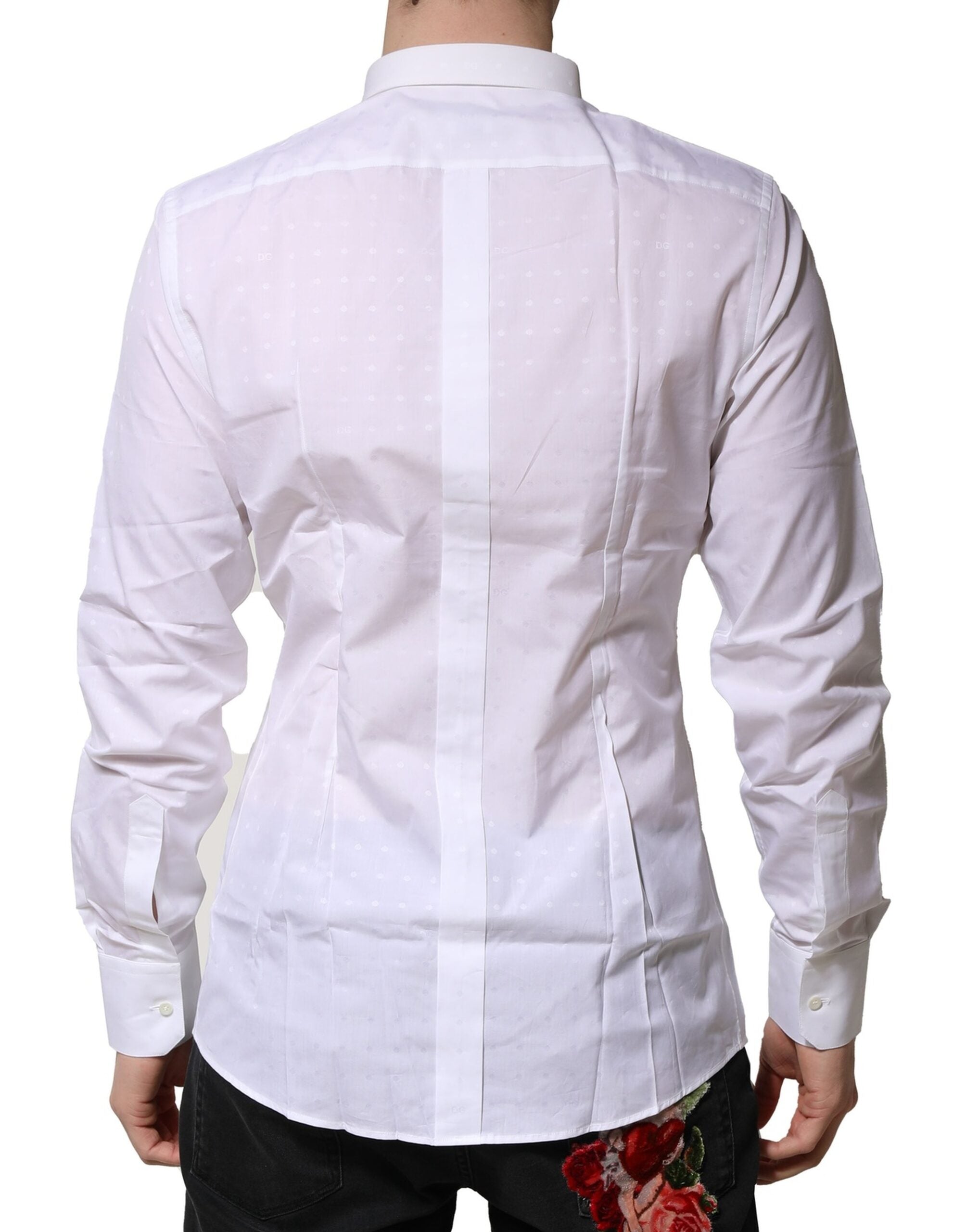 New Dolce & Gabbana White Cotton GOLD Long Sleeves Formal Shirt