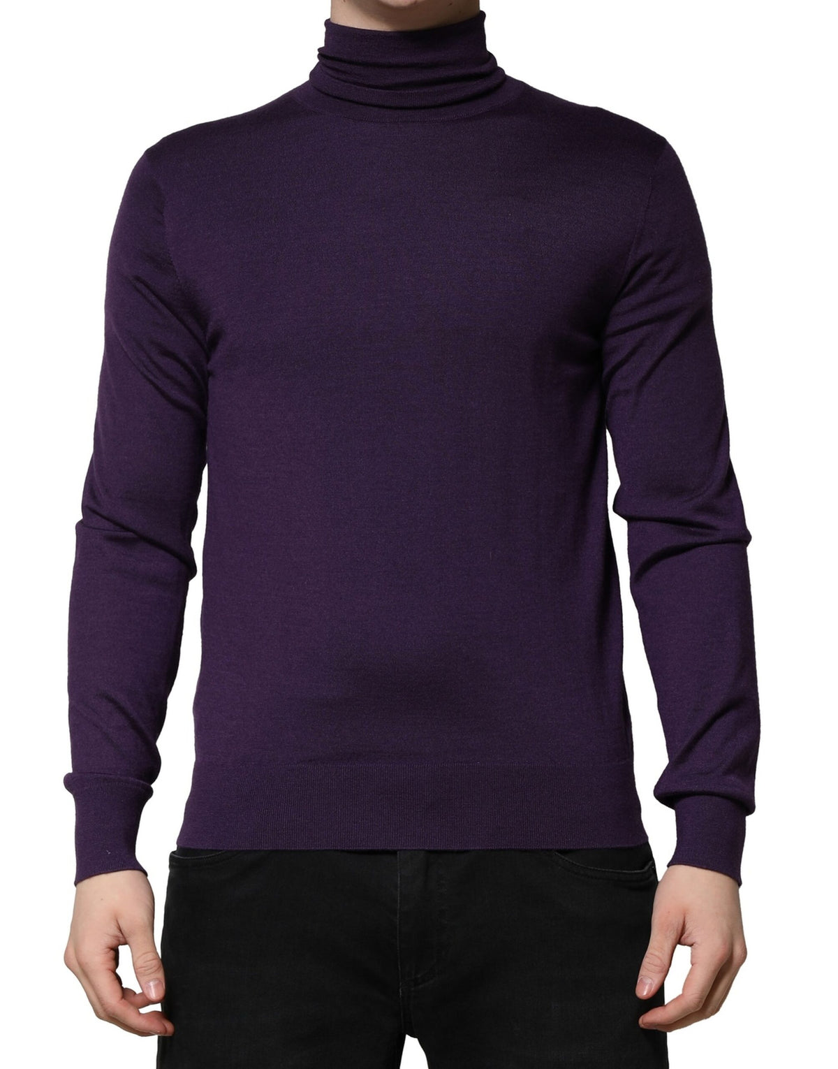 New Dolce & Gabbana Purple Cashmere Turtleneck Pullover Sweater