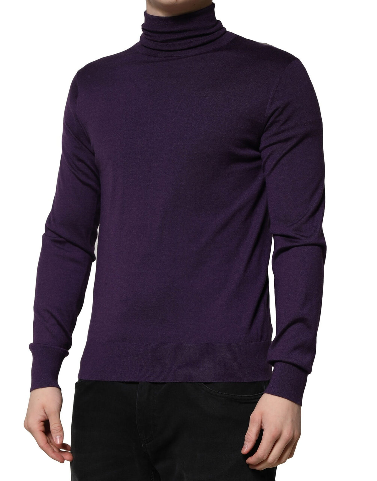 New Dolce & Gabbana Purple Cashmere Turtleneck Pullover Sweater