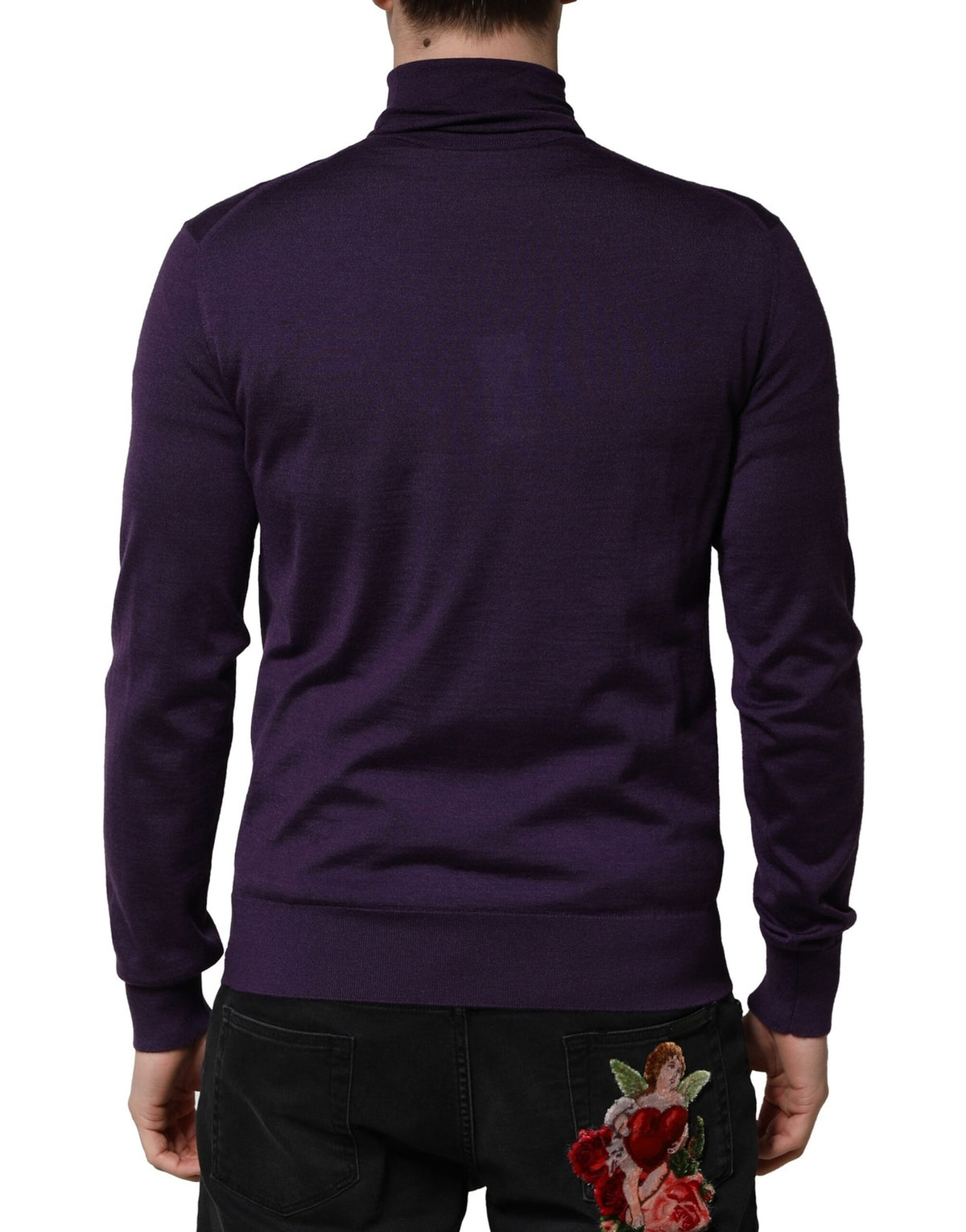 New Dolce & Gabbana Purple Cashmere Turtleneck Pullover Sweater