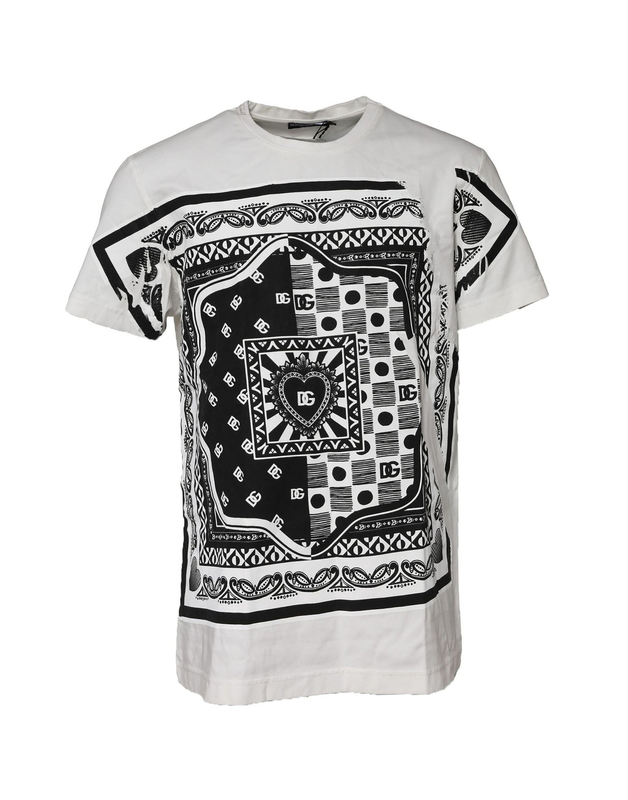 Dolce & Gabbana White Bandana Cotton Men Crew Neck T-shirt