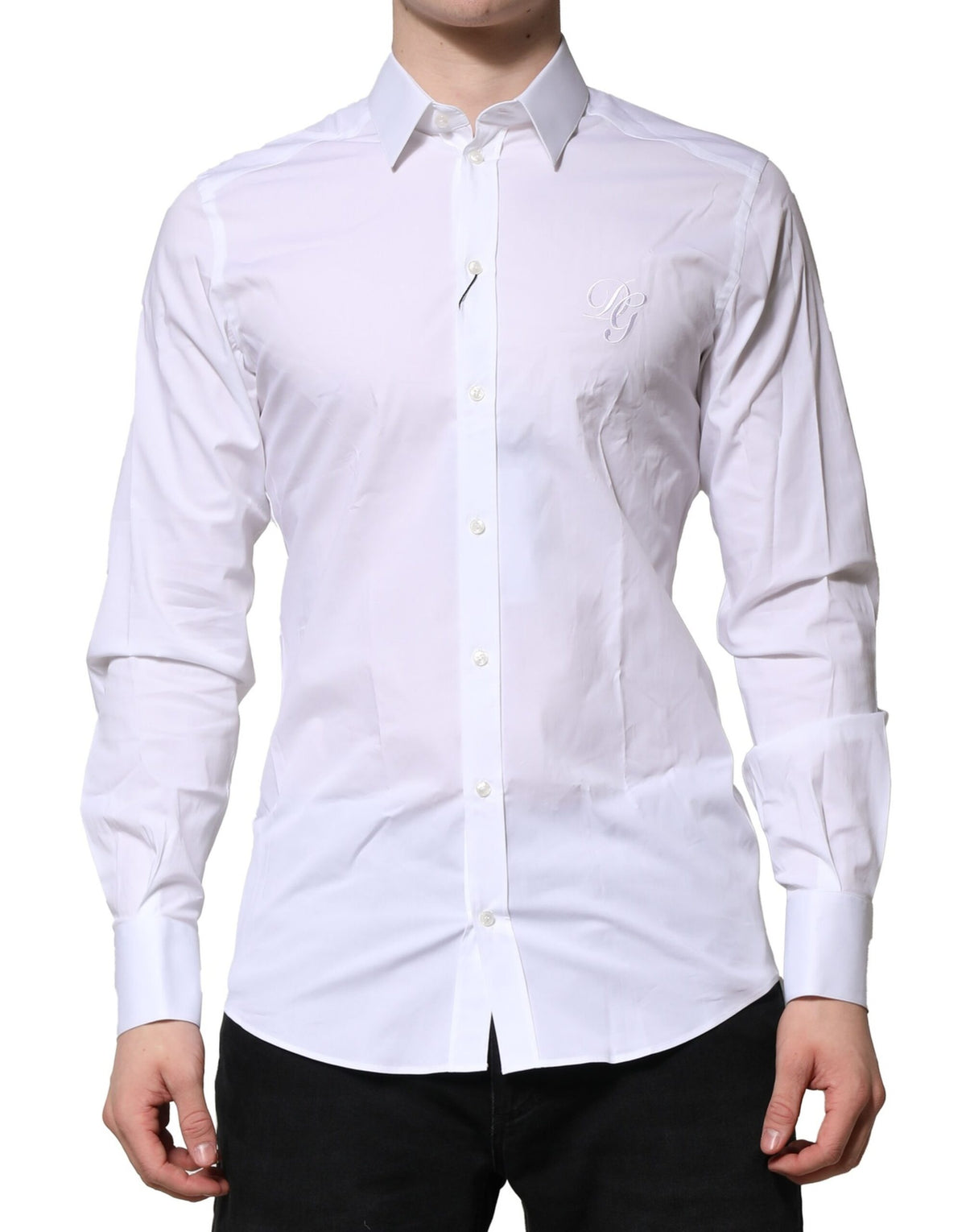 New Dolce & Gabbana White Cotton GOLD Long Sleeves Formal Shirt
