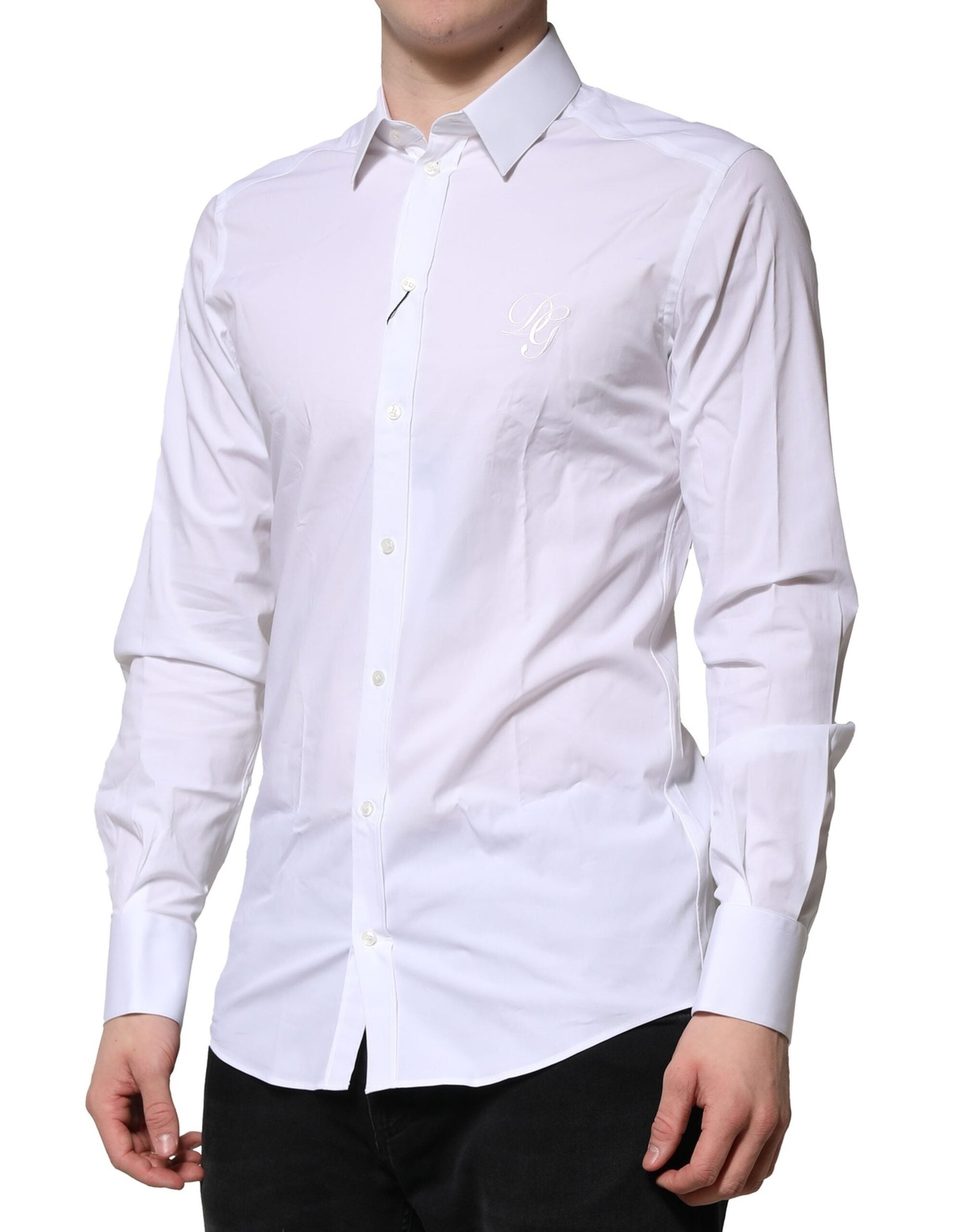 New Dolce & Gabbana White Cotton GOLD Long Sleeves Formal Shirt
