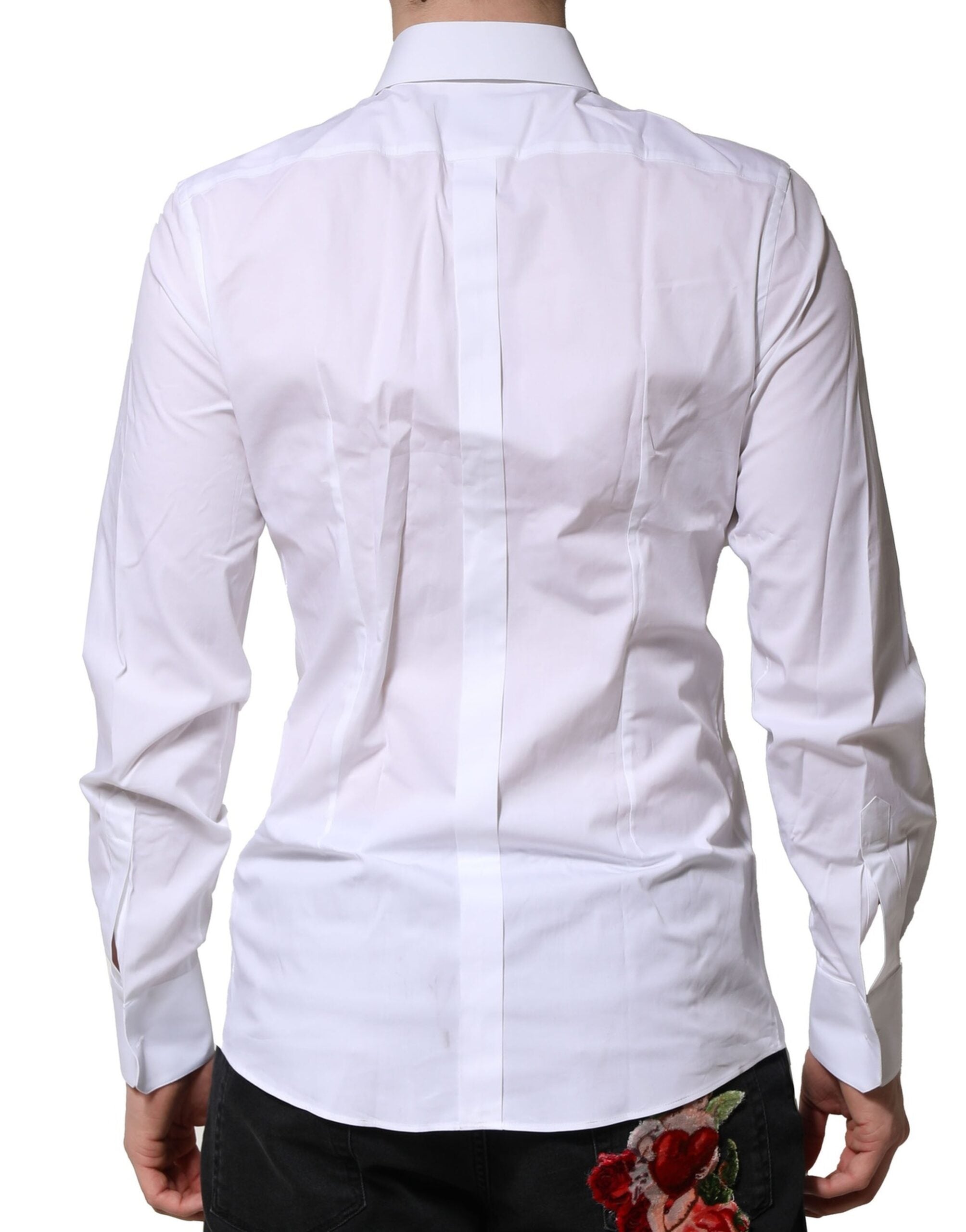 New Dolce & Gabbana White Cotton GOLD Long Sleeves Formal Shirt