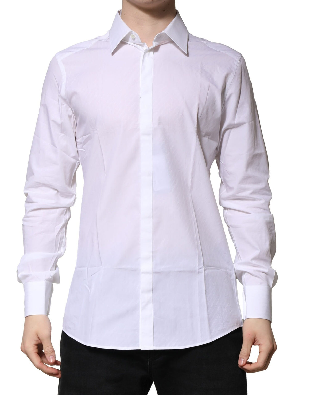 New Dolce & Gabbana White Cotton Long Sleeves GOLD Formal Shirt