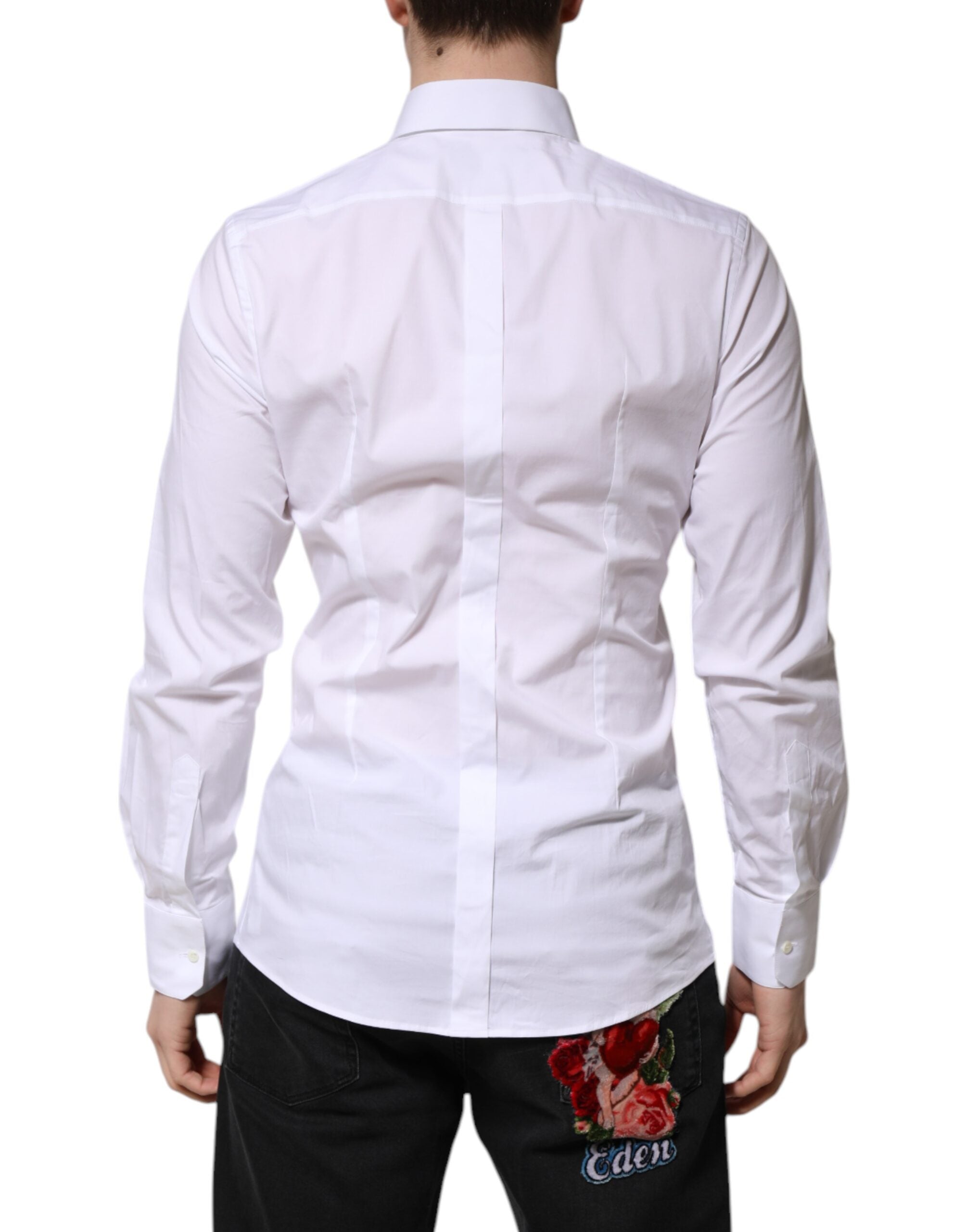 New Dolce & Gabbana White Cotton GOLD Long Sleeves Formal Shirt