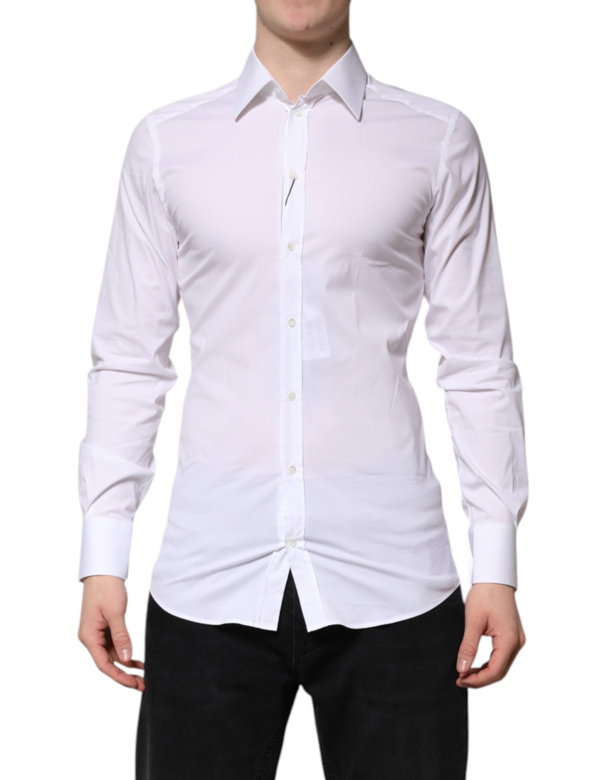 New Dolce & Gabbana White Cotton GOLD Long Sleeves Formal Shirt