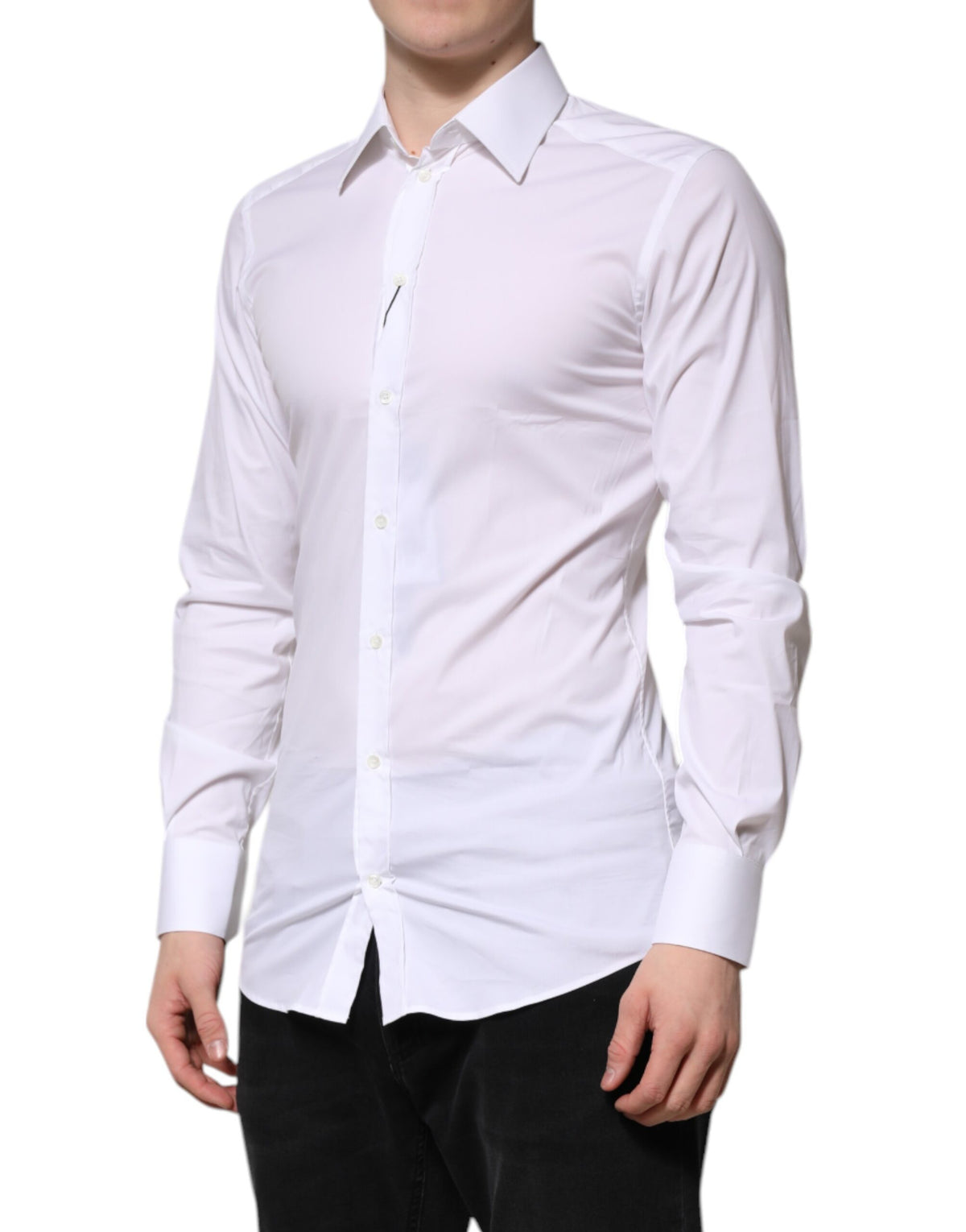 New Dolce & Gabbana White Cotton GOLD Long Sleeves Formal Shirt