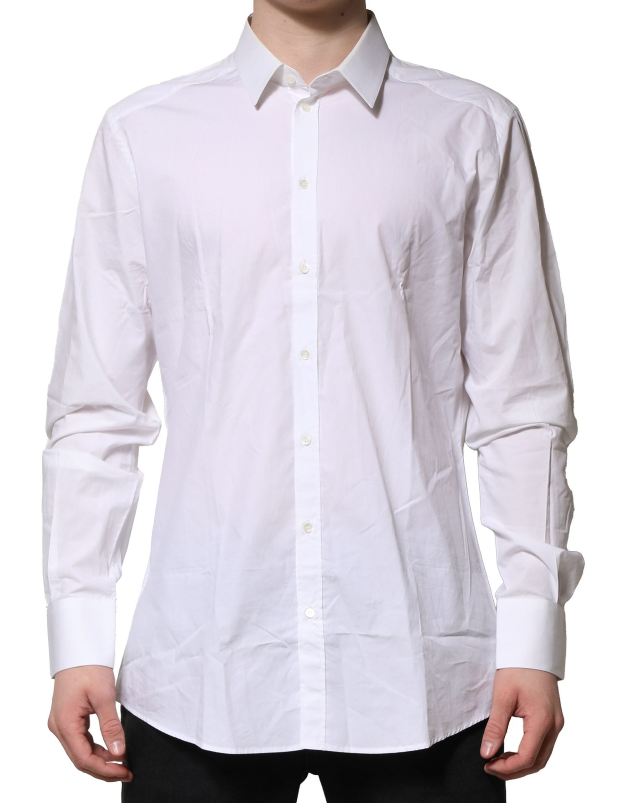 Dolce & Gabbana White Cotton GOLD Long Sleeves Formal Shirt