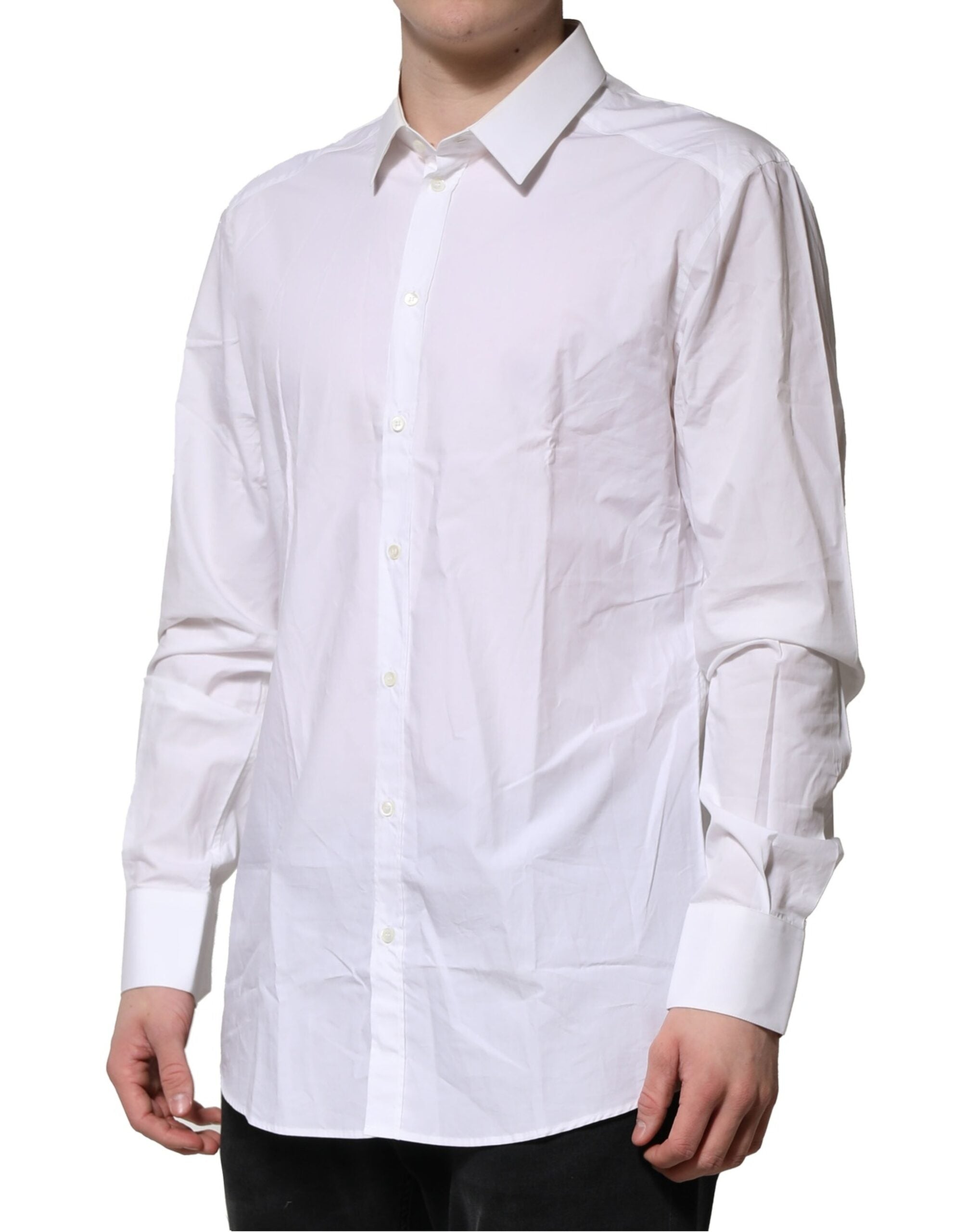 Dolce & Gabbana White Cotton GOLD Long Sleeves Formal Shirt